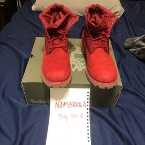 Red Roll-Top Timberland Boots